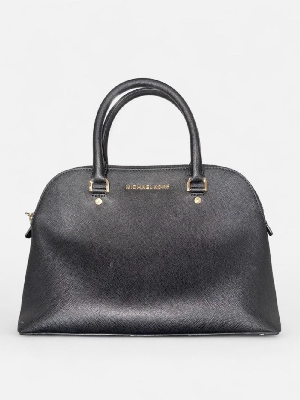 Michael Kors Cindy Large Dome Satchel – Black Saffiano Leather + Crossbody Strap